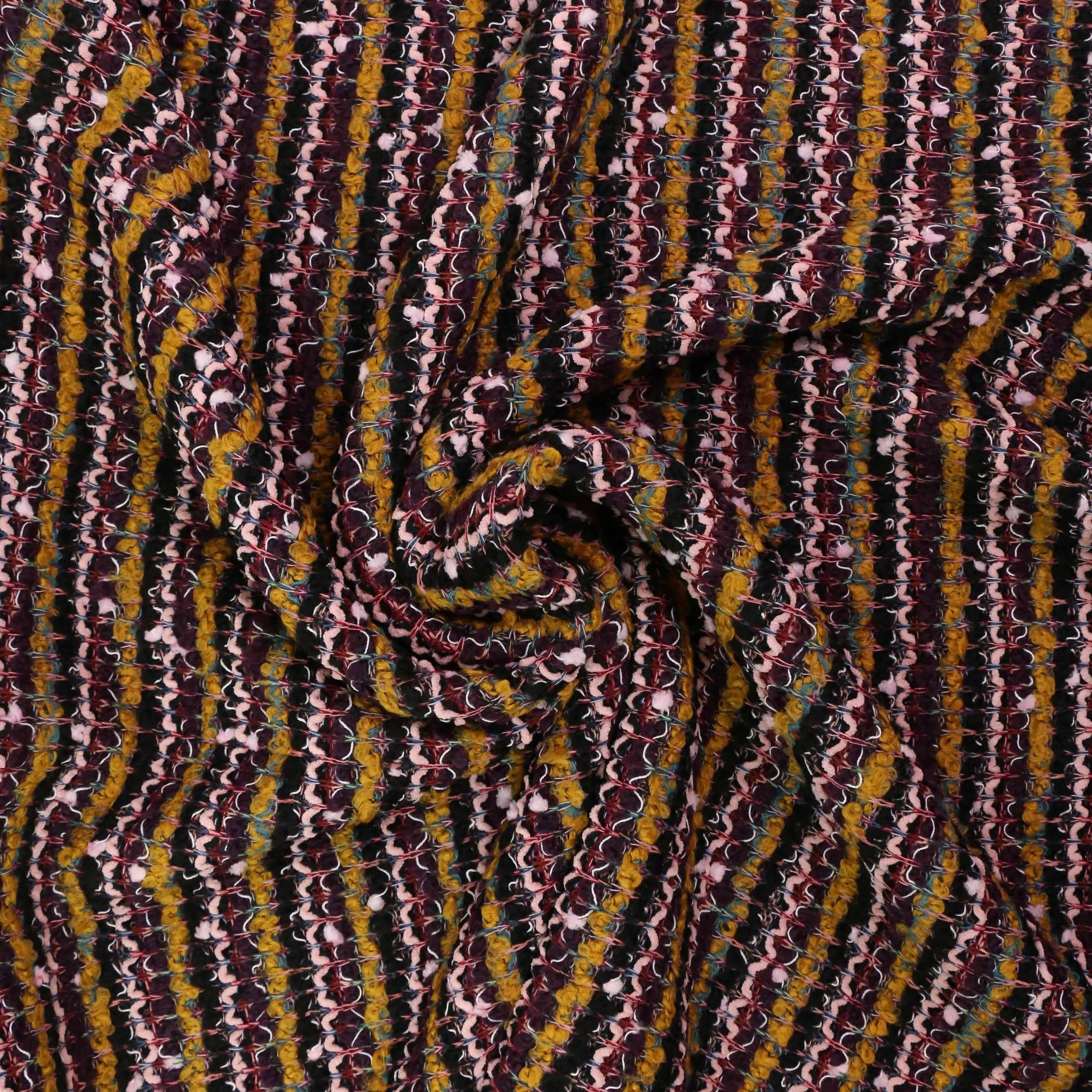 Boucle Jersey Fabric - Red, mustard, plum