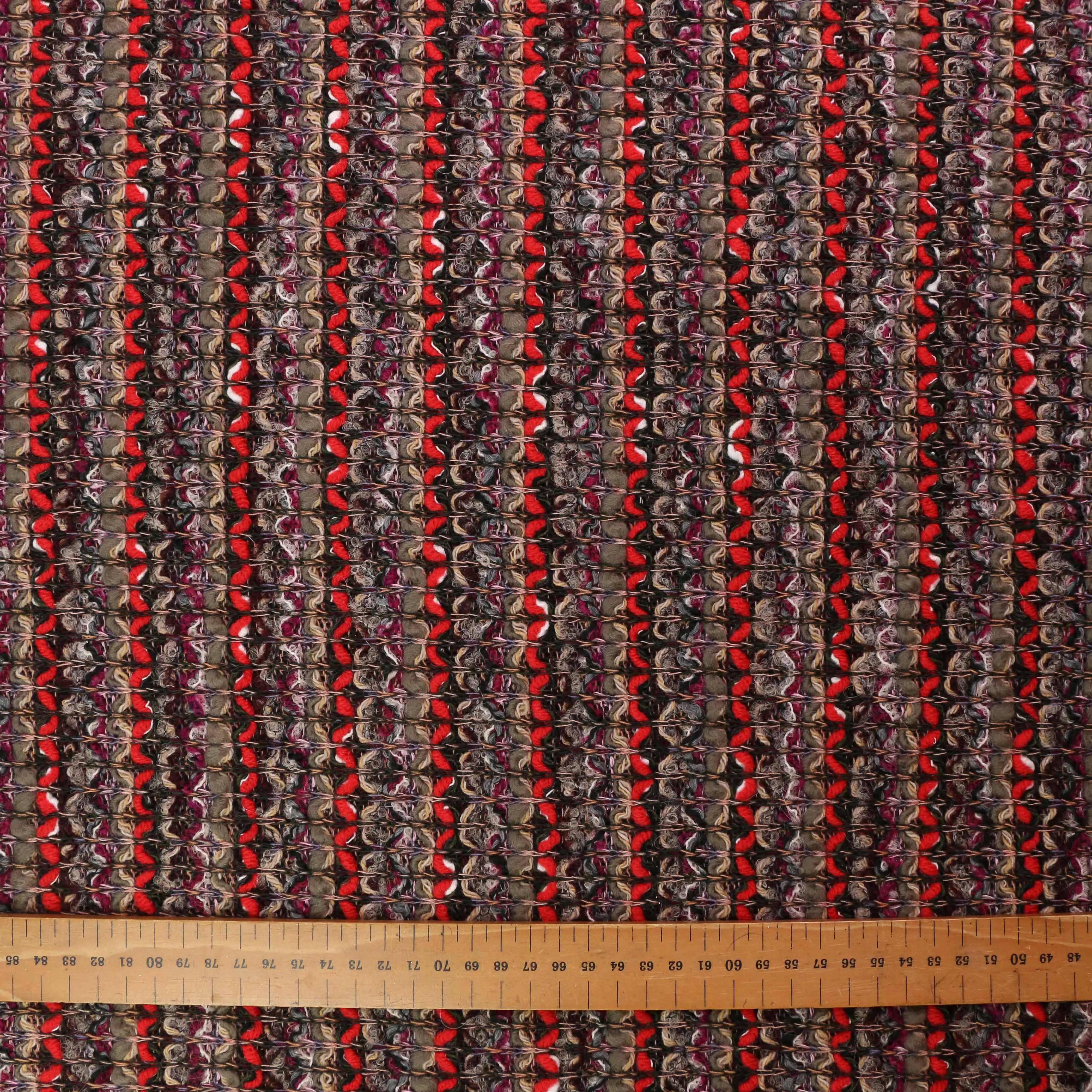 Boucle Jersey Fabric - Red, mustard, plum