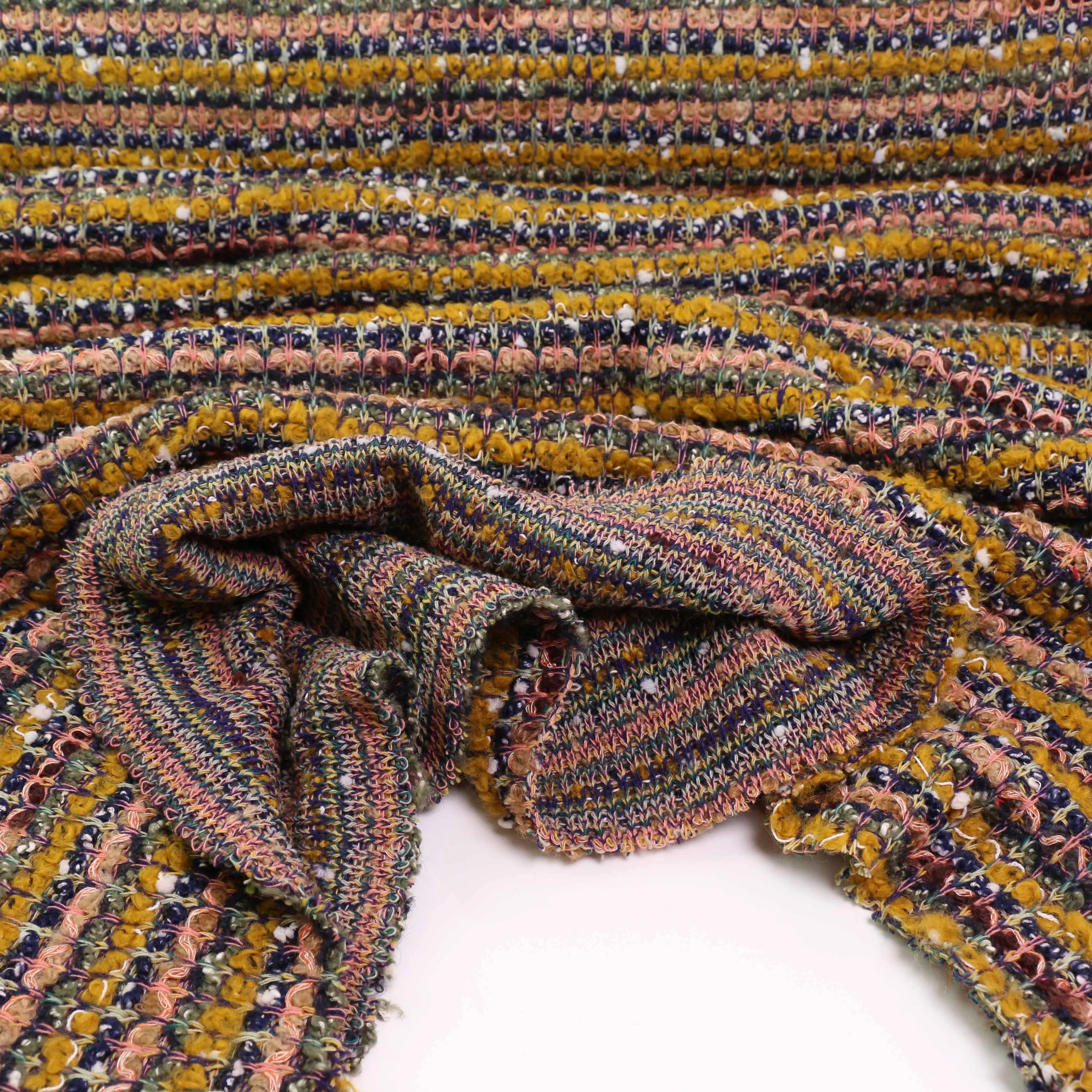 Boucle Jersey Fabric - Red, mustard, plum
