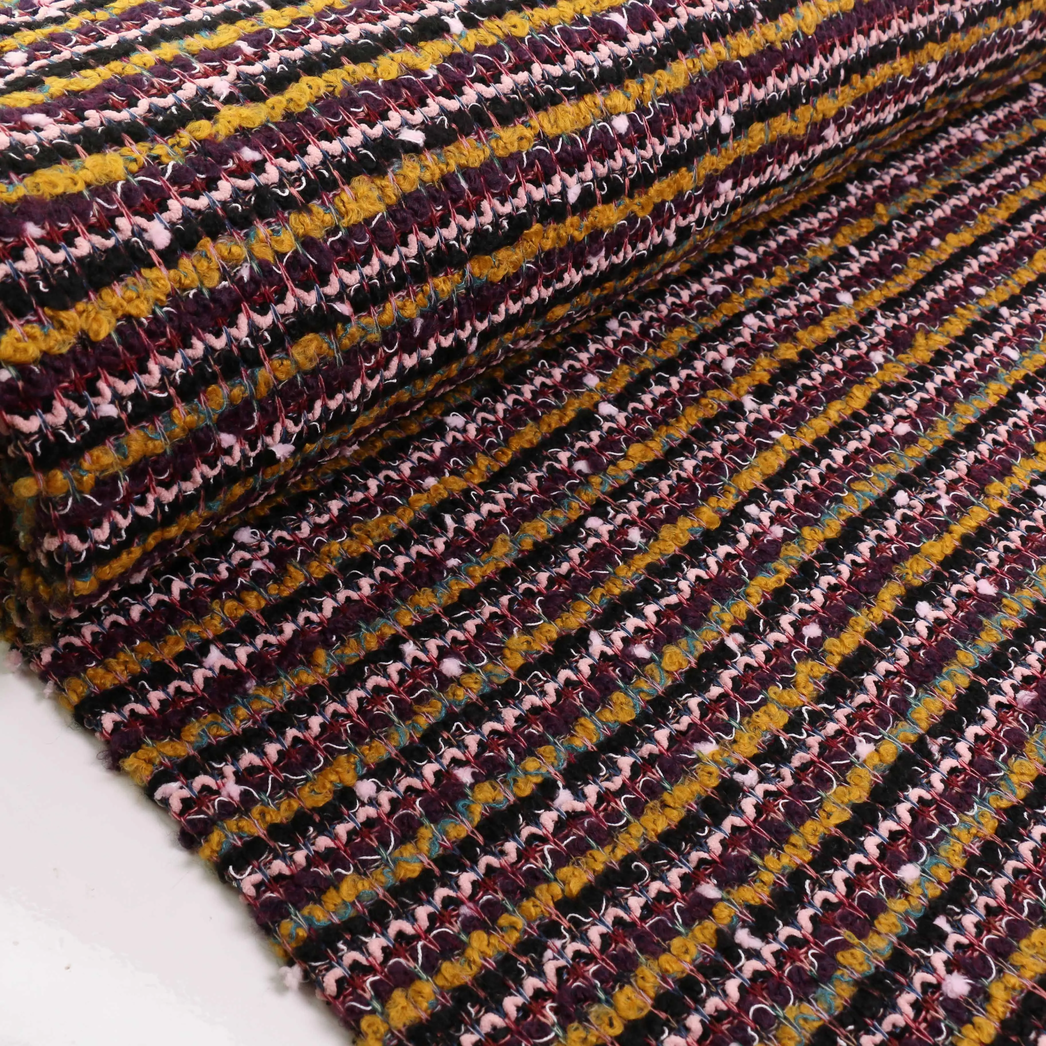 Boucle Jersey Fabric - Red, mustard, plum