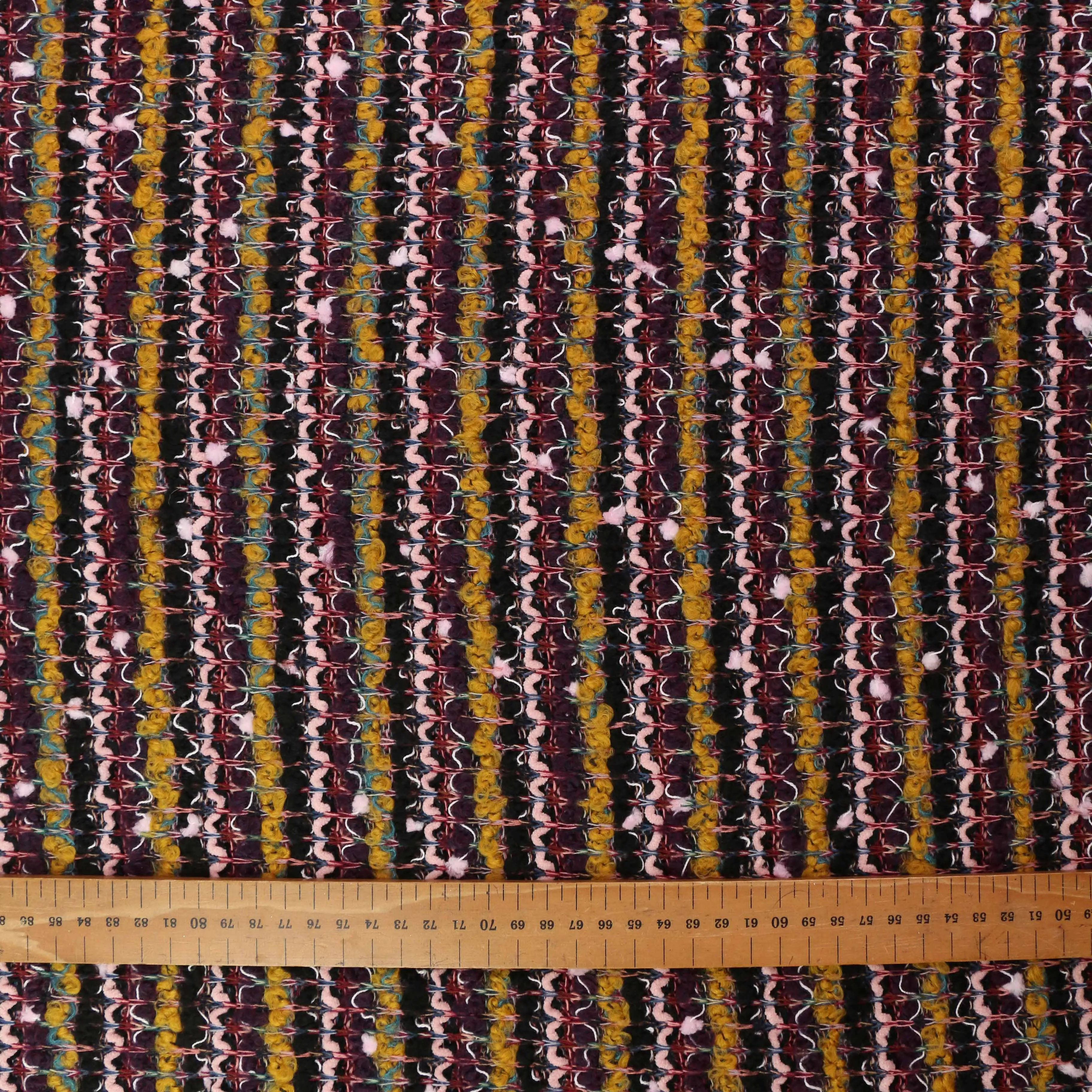 Boucle Jersey Fabric - Red, mustard, plum