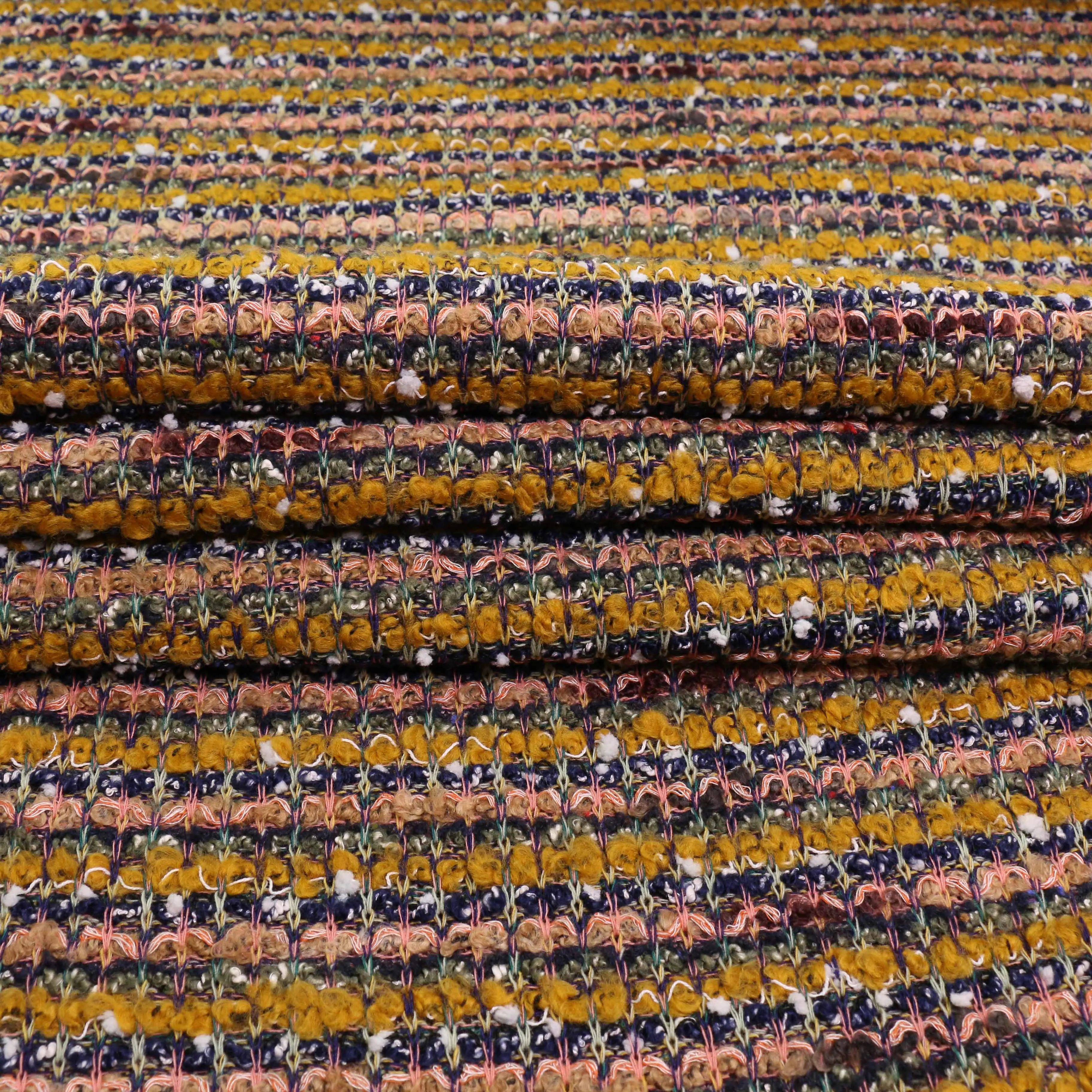 Boucle Jersey Fabric - Red, mustard, plum