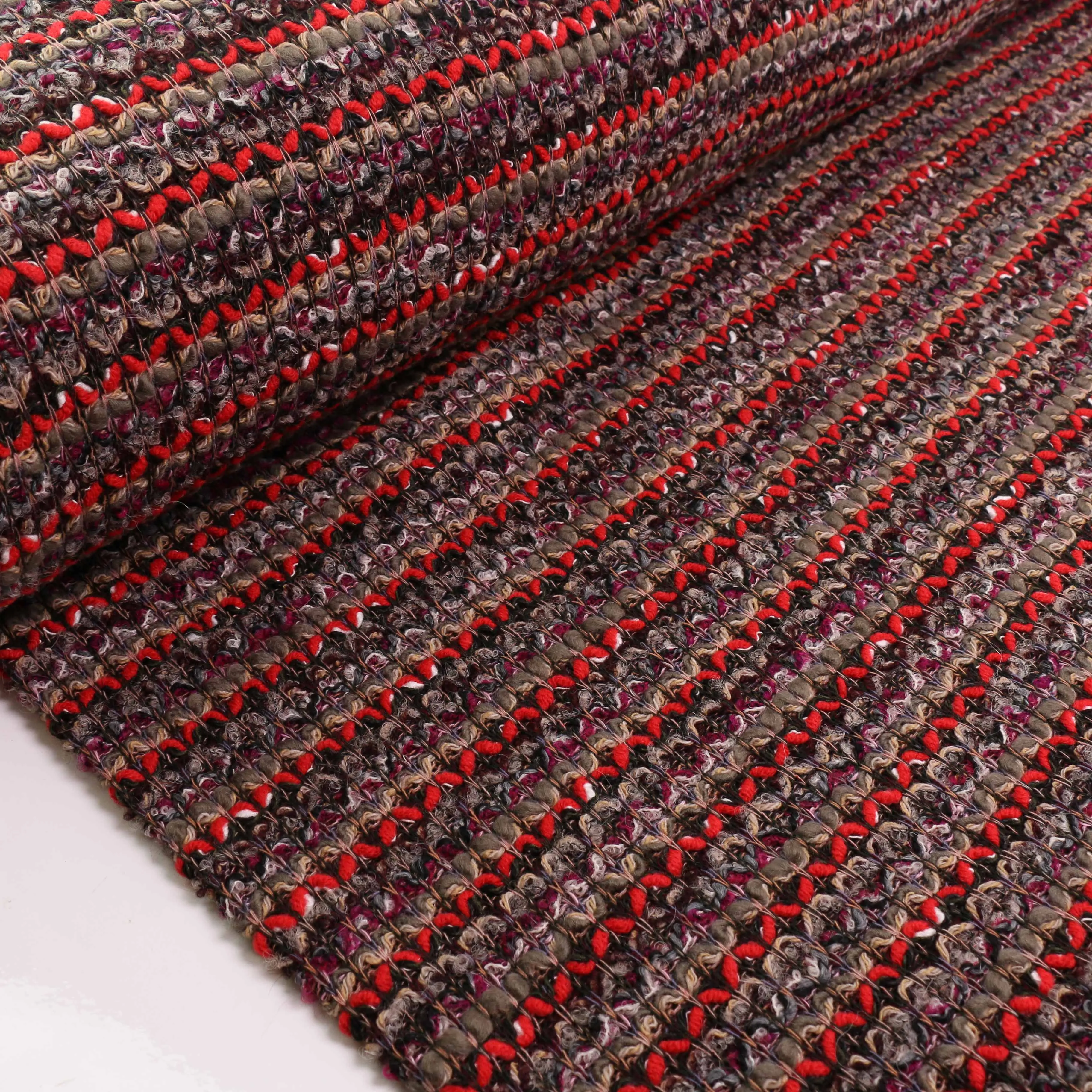 Boucle Jersey Fabric - Red, mustard, plum