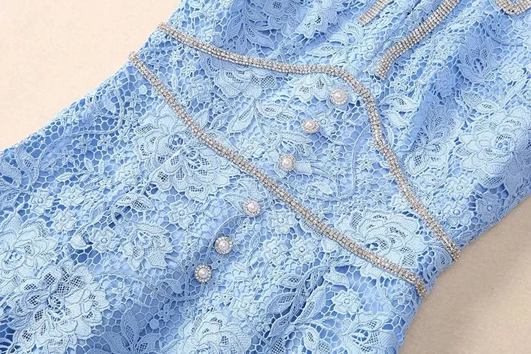 Brooks O-Neck Short Sleeves Diamond Bow Vintage Hollow Out Dress