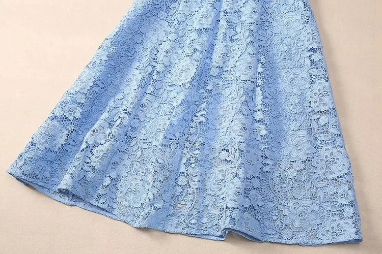 Brooks O-Neck Short Sleeves Diamond Bow Vintage Hollow Out Dress