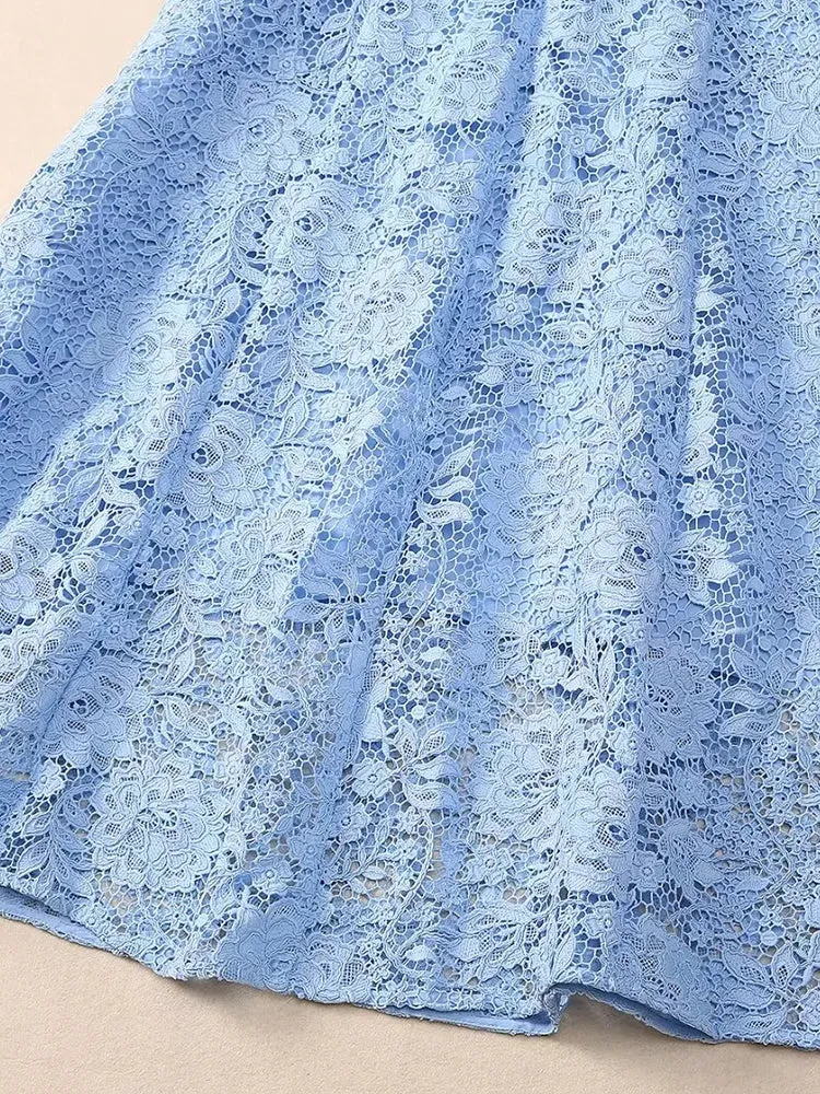 Brooks O-Neck Short Sleeves Diamond Bow Vintage Hollow Out Dress