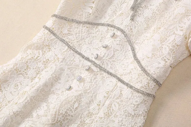 Brooks O-Neck Short Sleeves Diamond Bow Vintage Hollow Out Dress