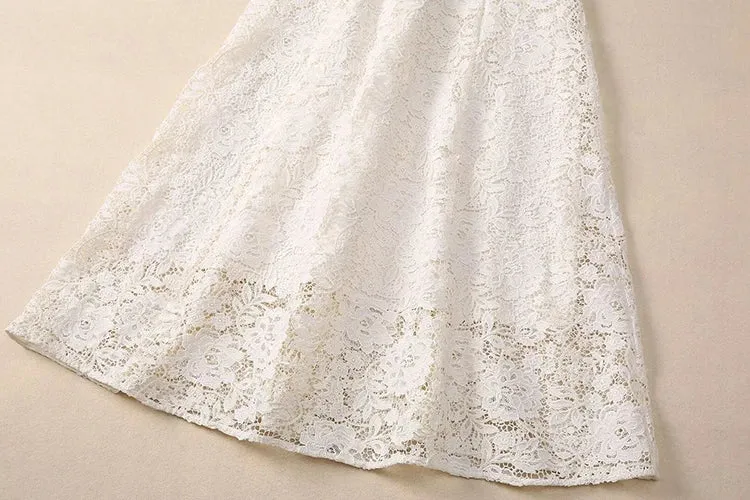 Brooks O-Neck Short Sleeves Diamond Bow Vintage Hollow Out Dress