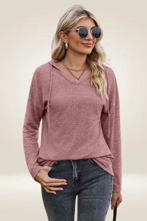 Burnt Coral Long Sleeve Hooded Pullover Shirt