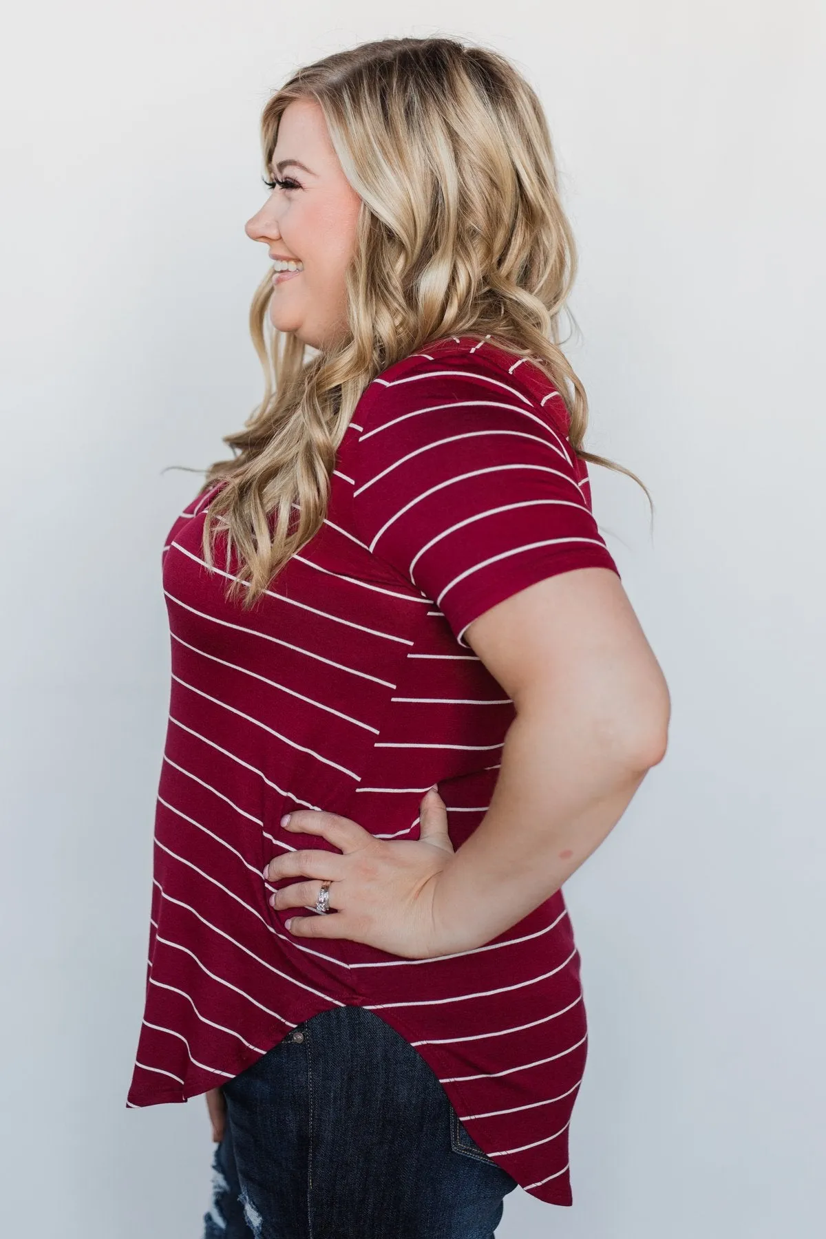 Can't Stay Away Striped Top - Burgundy