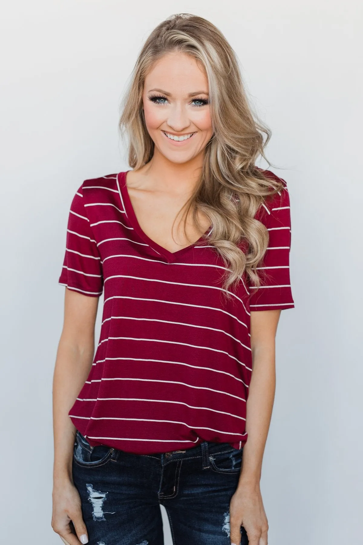Can't Stay Away Striped Top - Burgundy