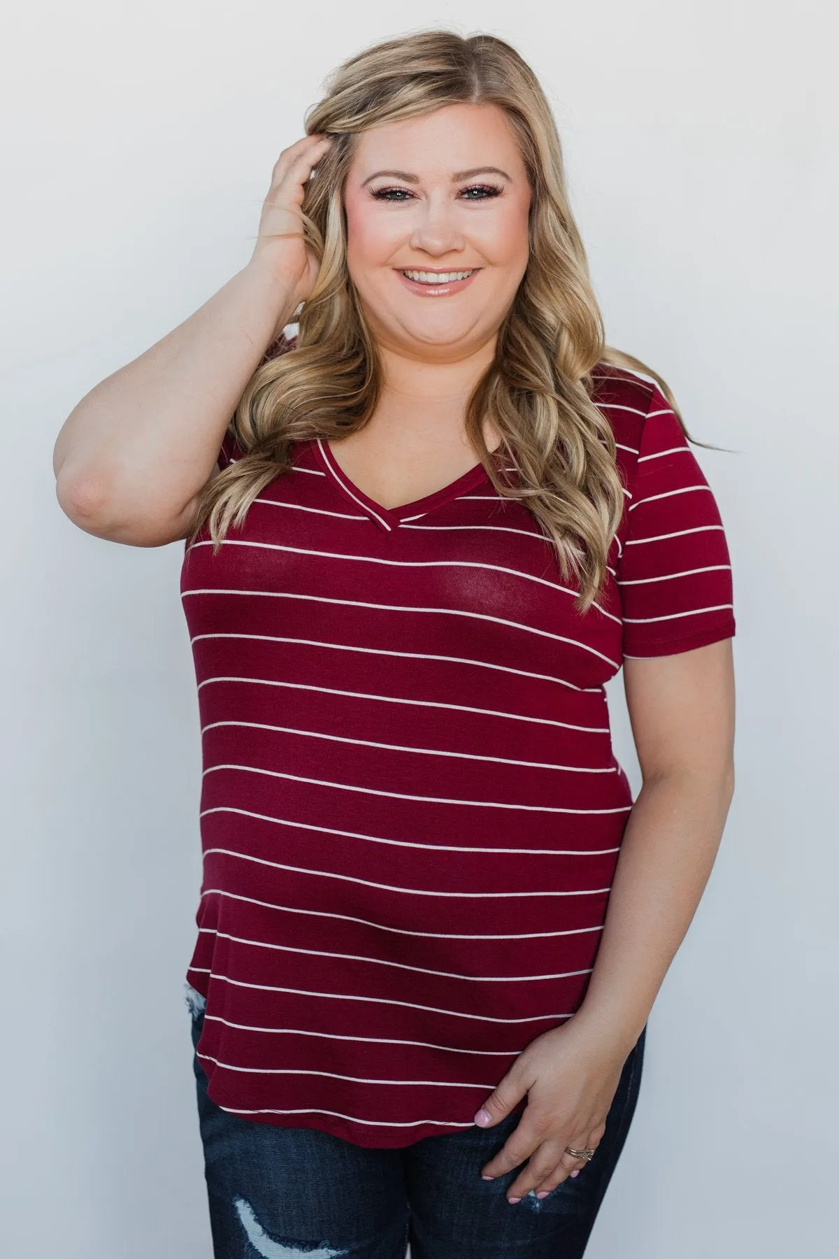 Can't Stay Away Striped Top - Burgundy