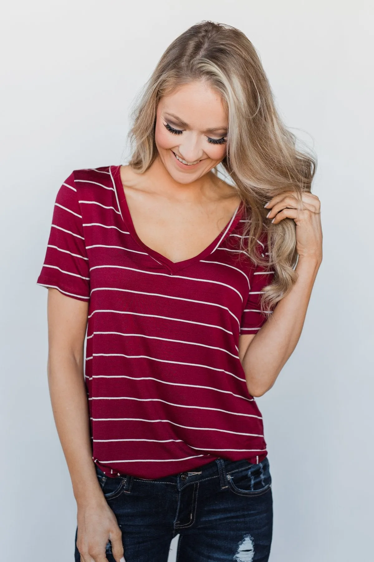 Can't Stay Away Striped Top - Burgundy