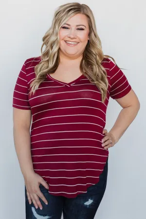 Can't Stay Away Striped Top - Burgundy