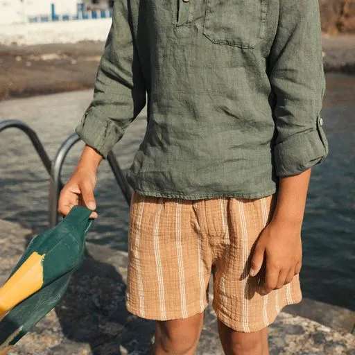 Caramel bermuda stripe shorts by Buho