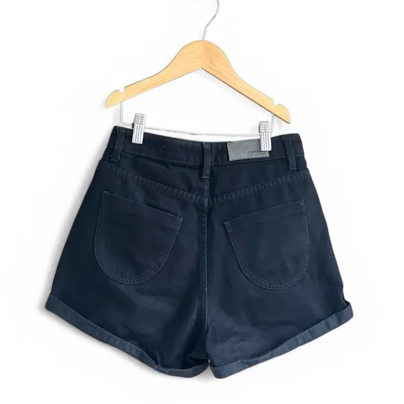 CarMar Women’s High Waisted Cuffed Hem Black Denim Shorts