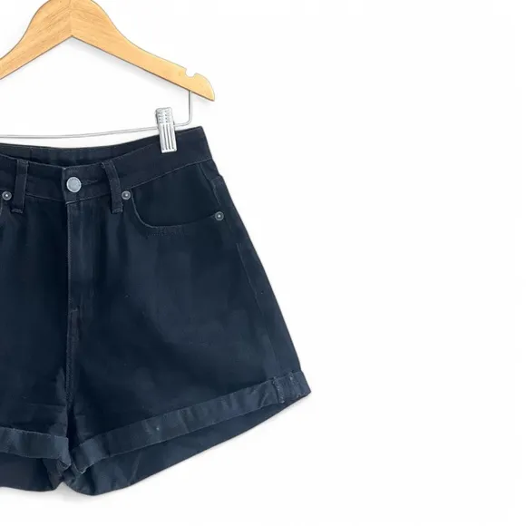 CarMar Women’s High Waisted Cuffed Hem Black Denim Shorts