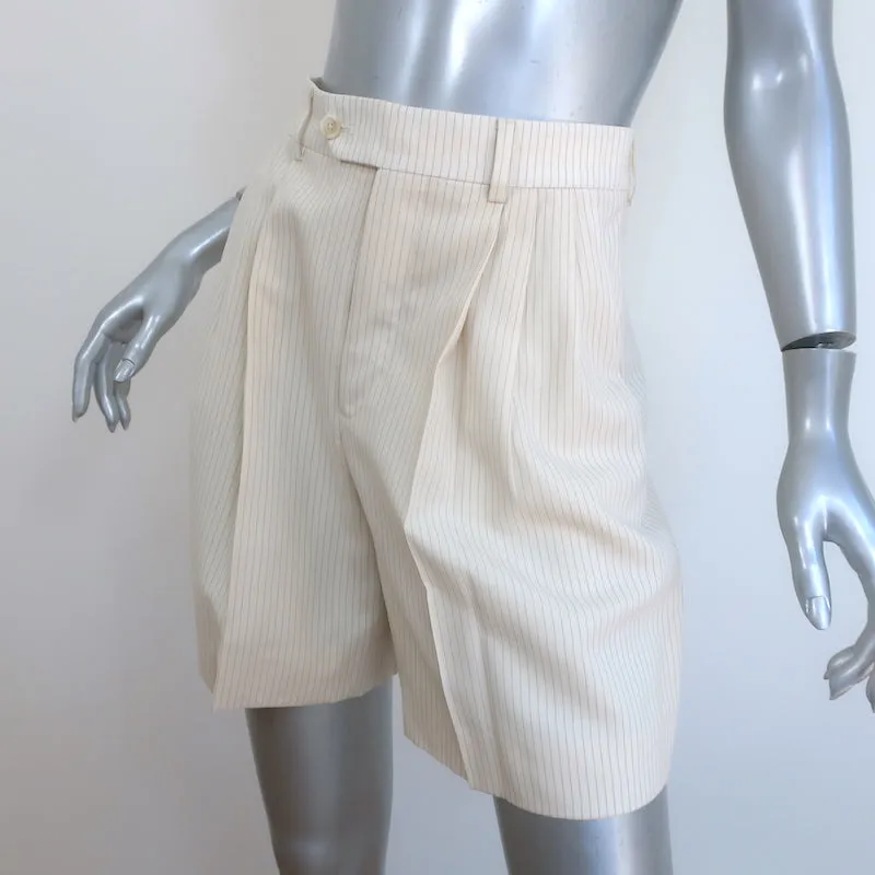 Celine High Waisted Shorts Ivory Pinstriped Wool Size 36