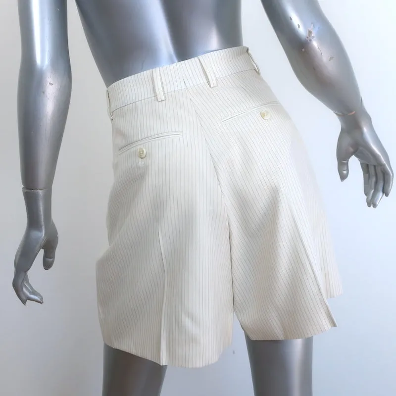 Celine High Waisted Shorts Ivory Pinstriped Wool Size 36
