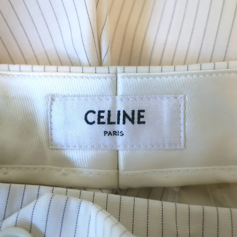 Celine High Waisted Shorts Ivory Pinstriped Wool Size 36