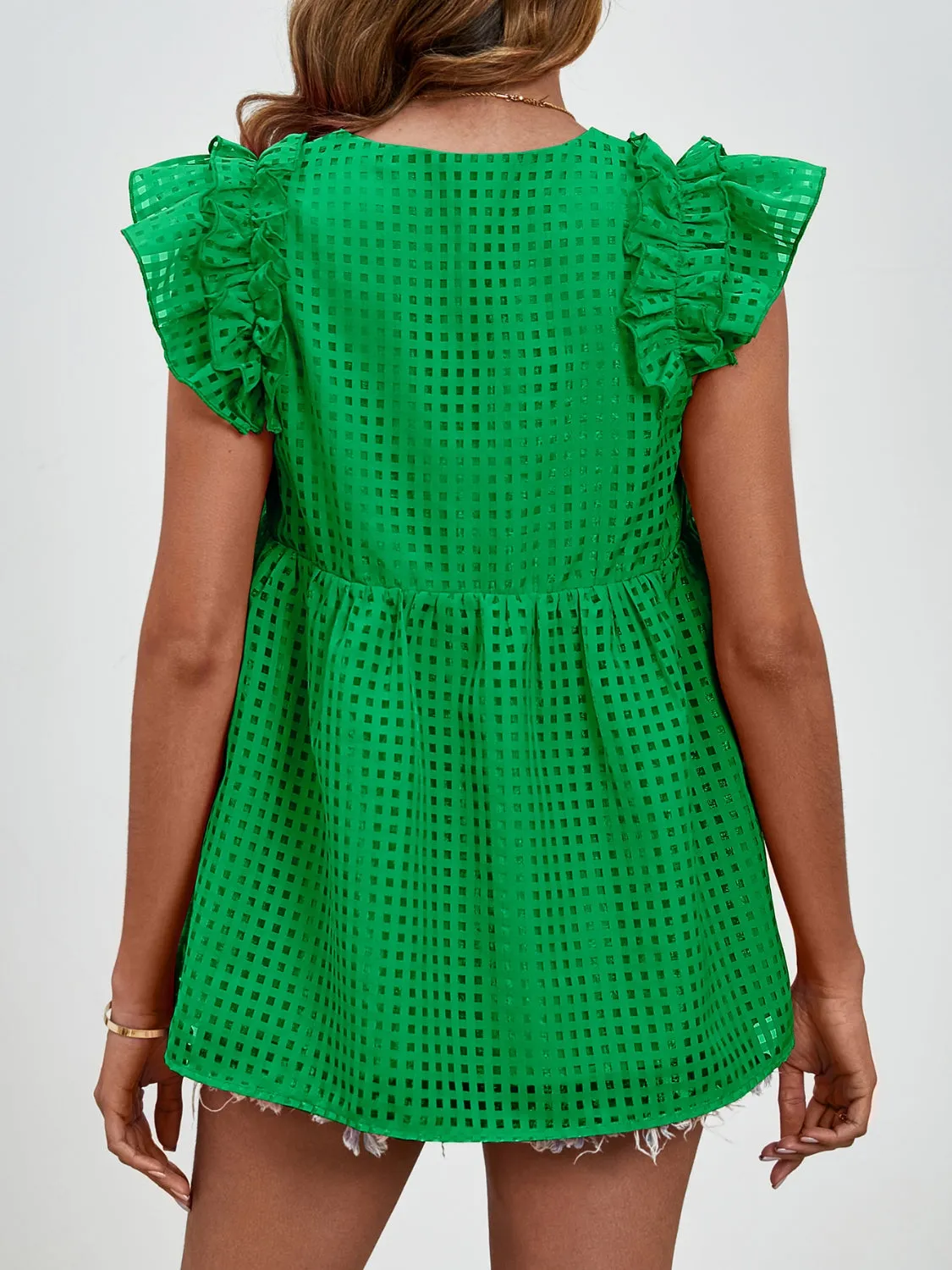Charlee Ruched V-Neck Cap Sleeve Blouse