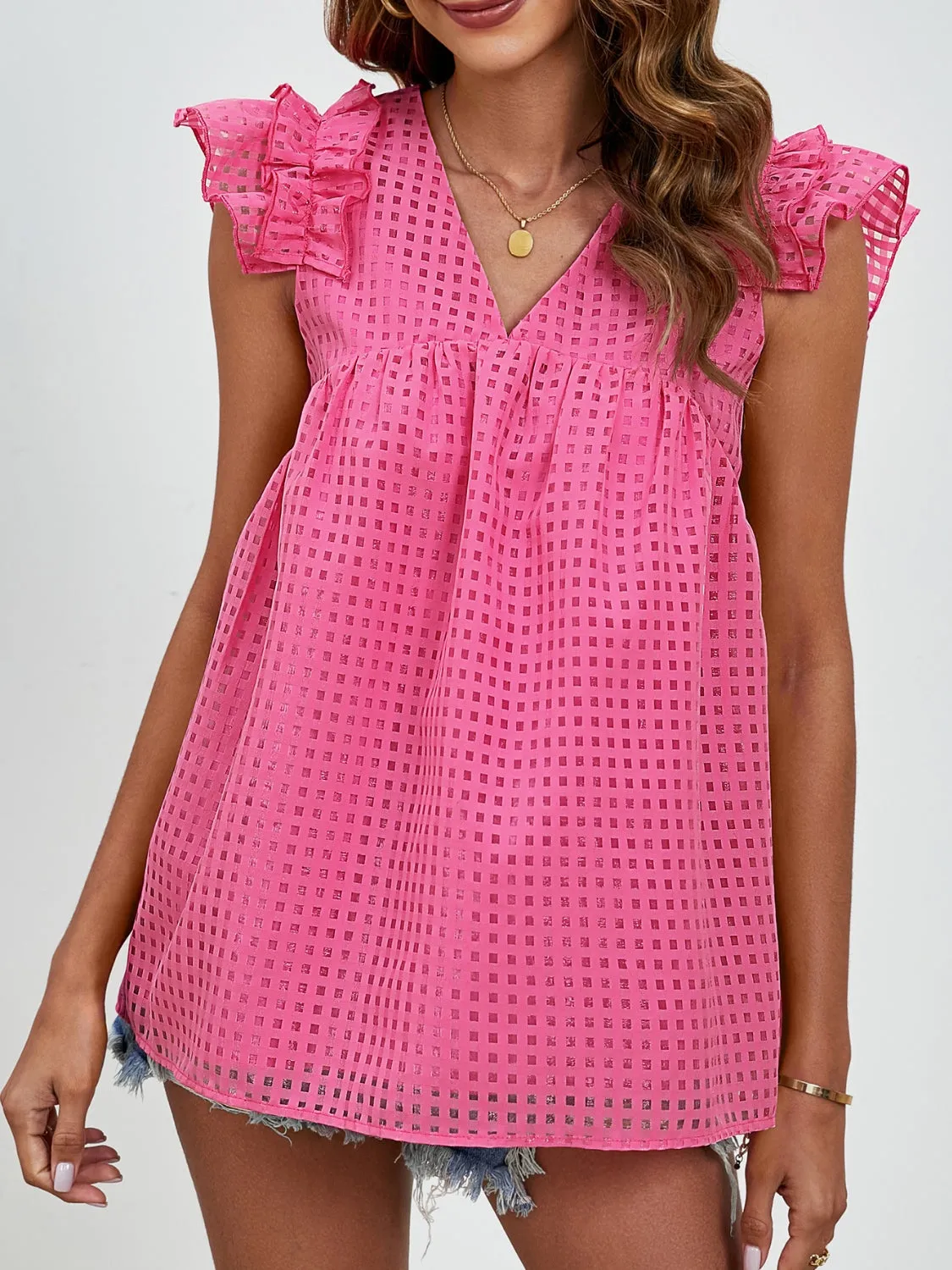 Charlee Ruched V-Neck Cap Sleeve Blouse