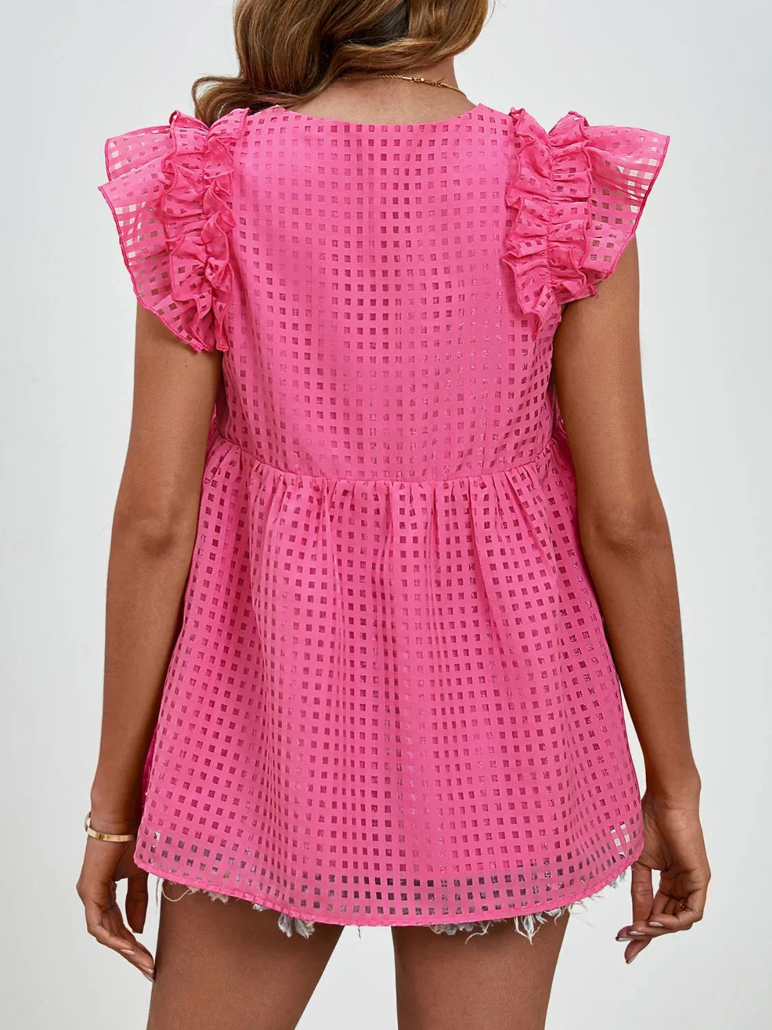 Charlee Ruched V-Neck Cap Sleeve Blouse