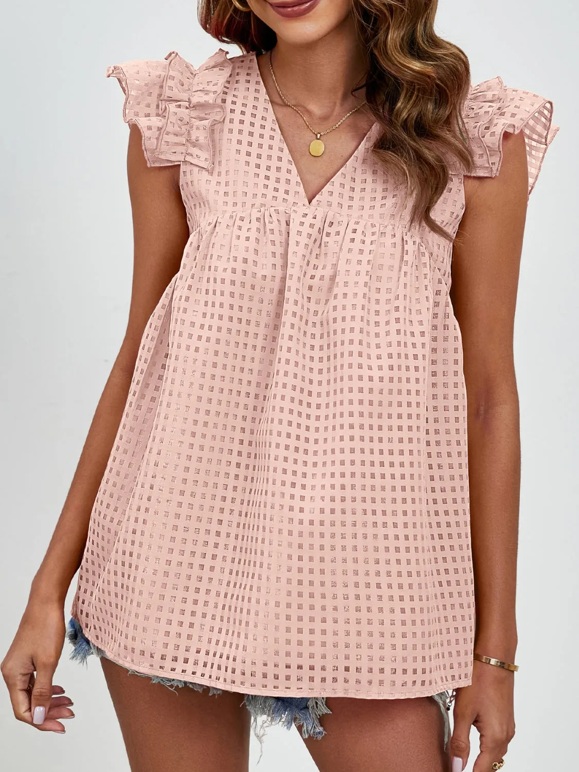 Charlee Ruched V-Neck Cap Sleeve Blouse