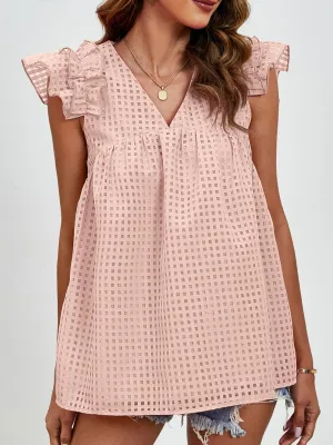 Charlee Ruched V-Neck Cap Sleeve Blouse