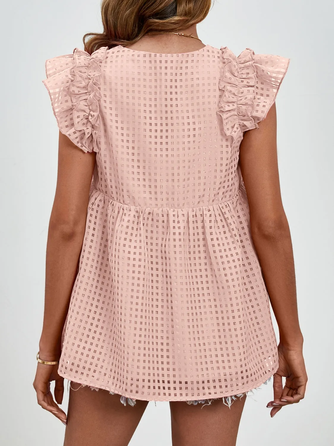 Charlee Ruched V-Neck Cap Sleeve Blouse