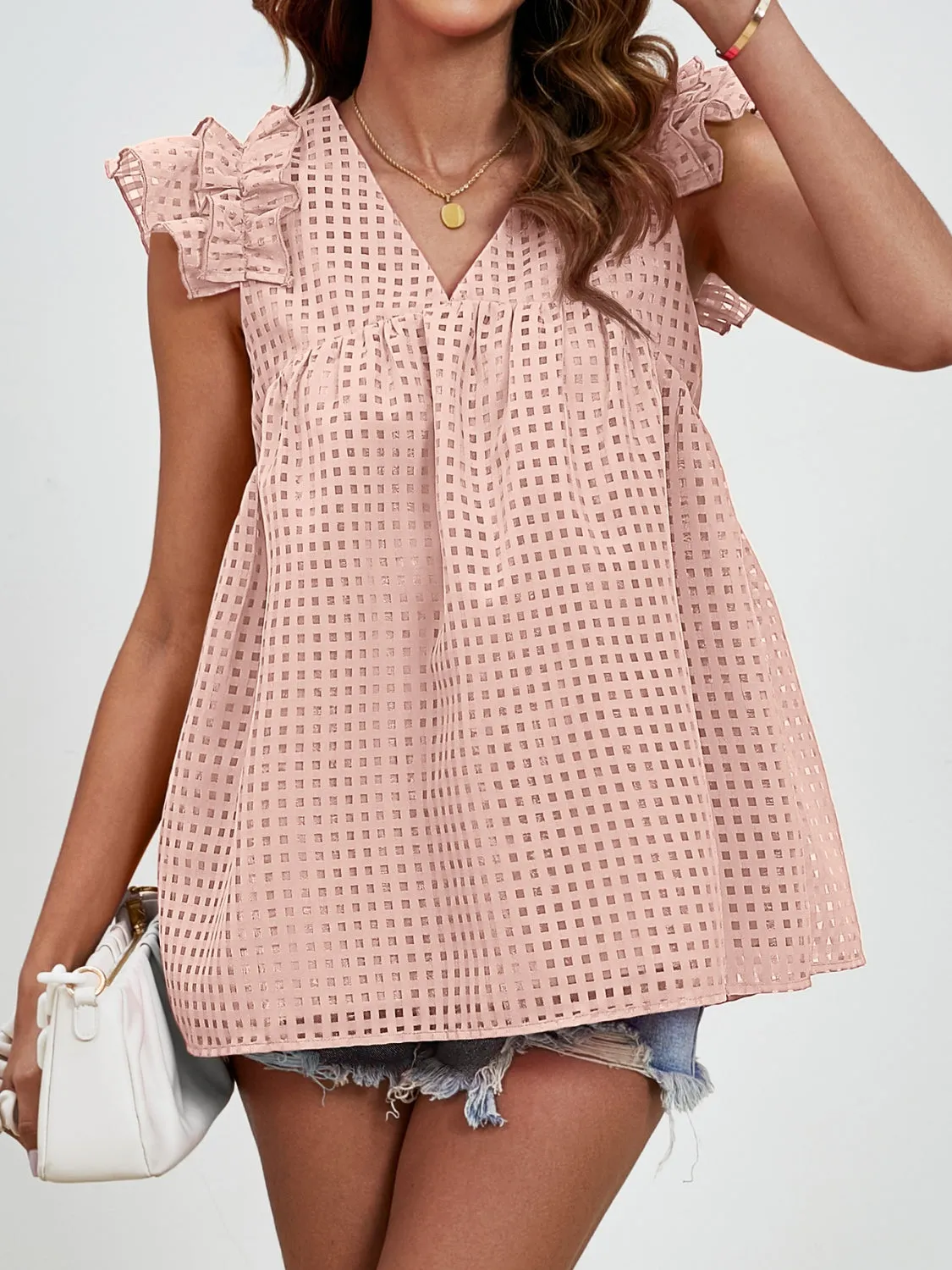 Charlee Ruched V-Neck Cap Sleeve Blouse