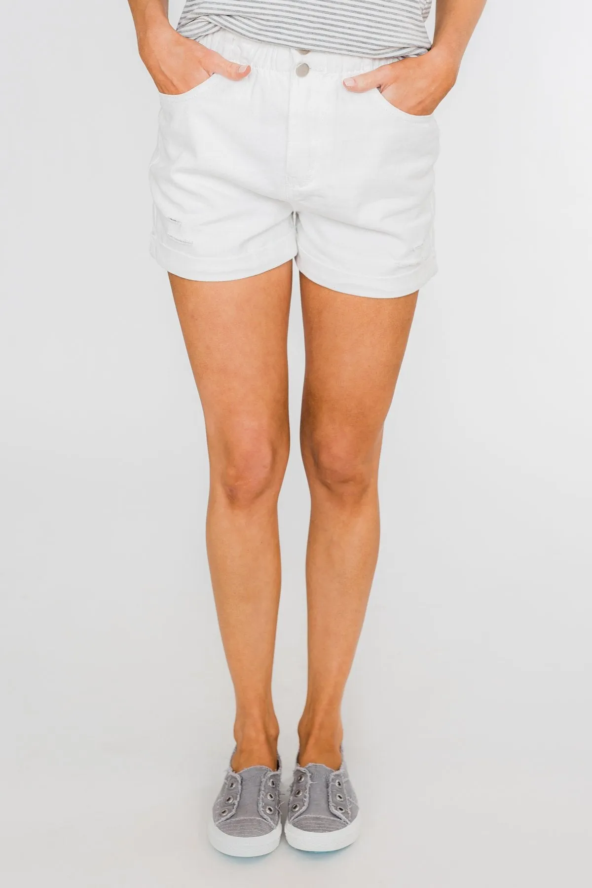 Cinched Waist Shorts- White