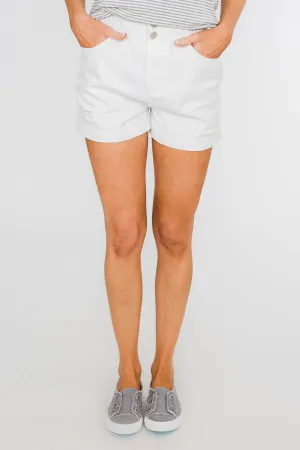 Cinched Waist Shorts- White