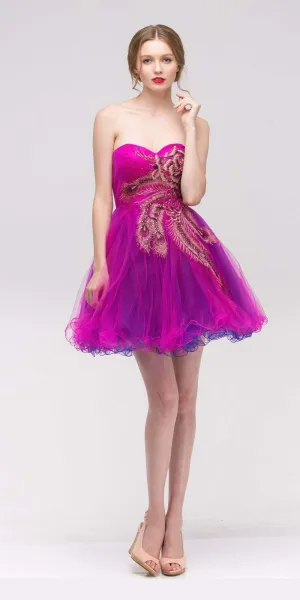 CLEARANCE - Eureka 2268 Embellished Bodice Strapless Dress Tulle Short (Size L)