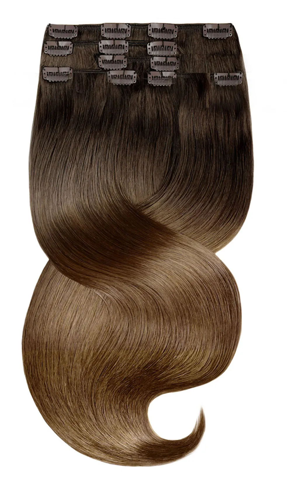 CLIP-IN EXTENSIONS LUXURY  SOMBRÉ BALAYAGE Chocolate Roast Brown & Light Natural Brown