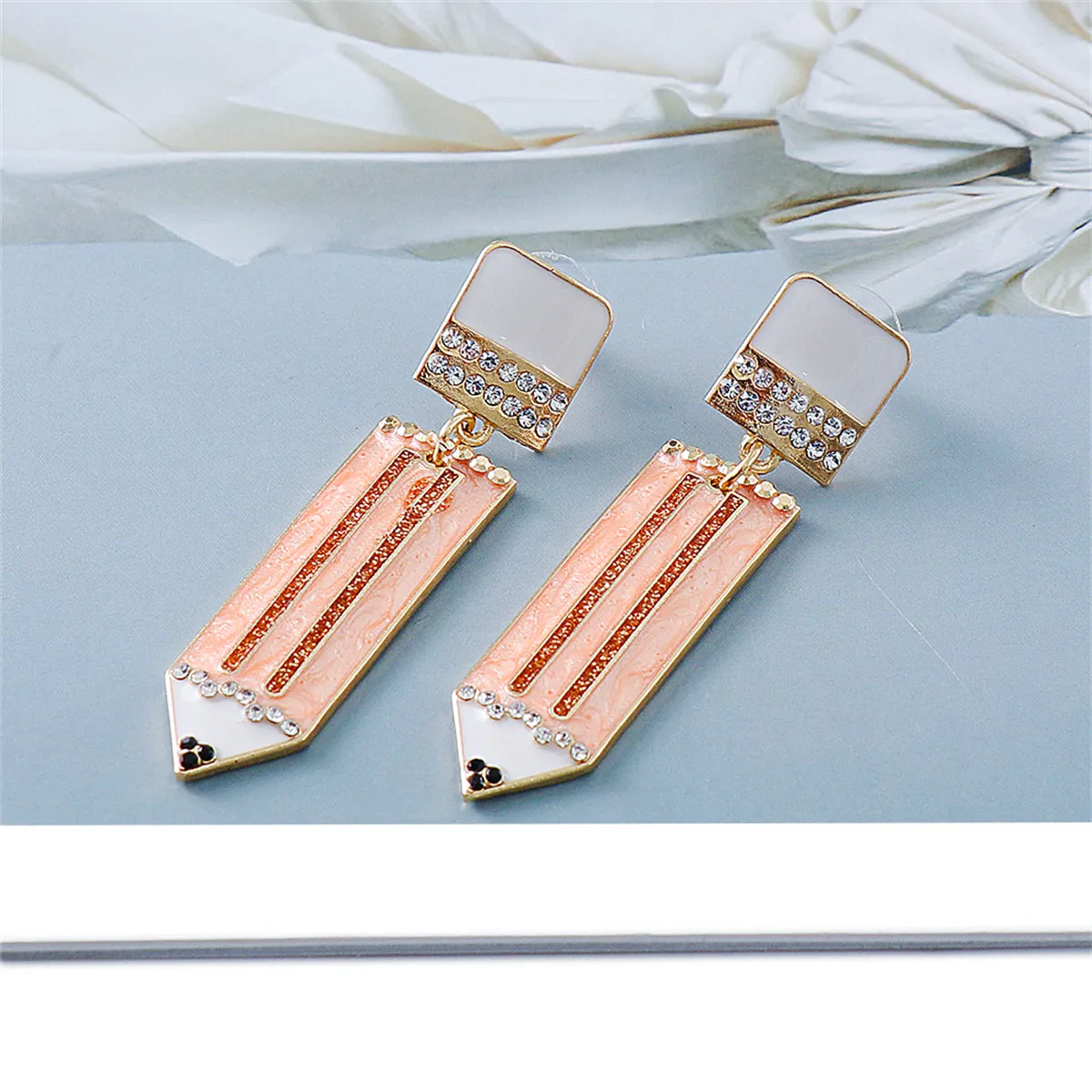 Cubic Zirconia & Enamel 18K Gold-Plated Pencil Drop Earrings
