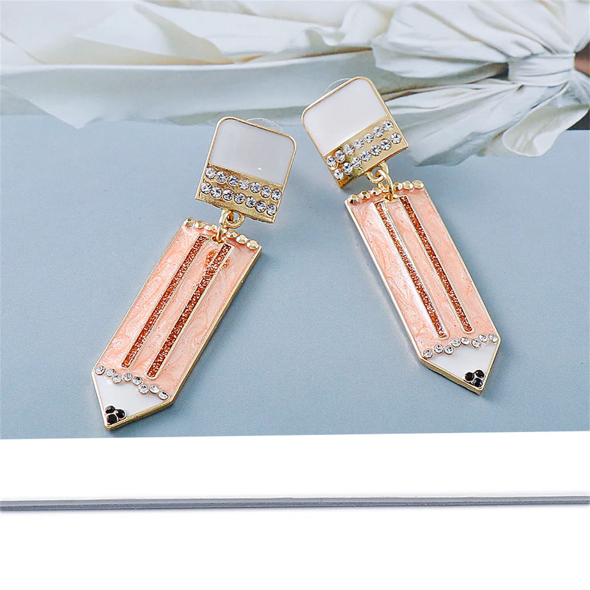 Cubic Zirconia & Enamel 18K Gold-Plated Pencil Drop Earrings