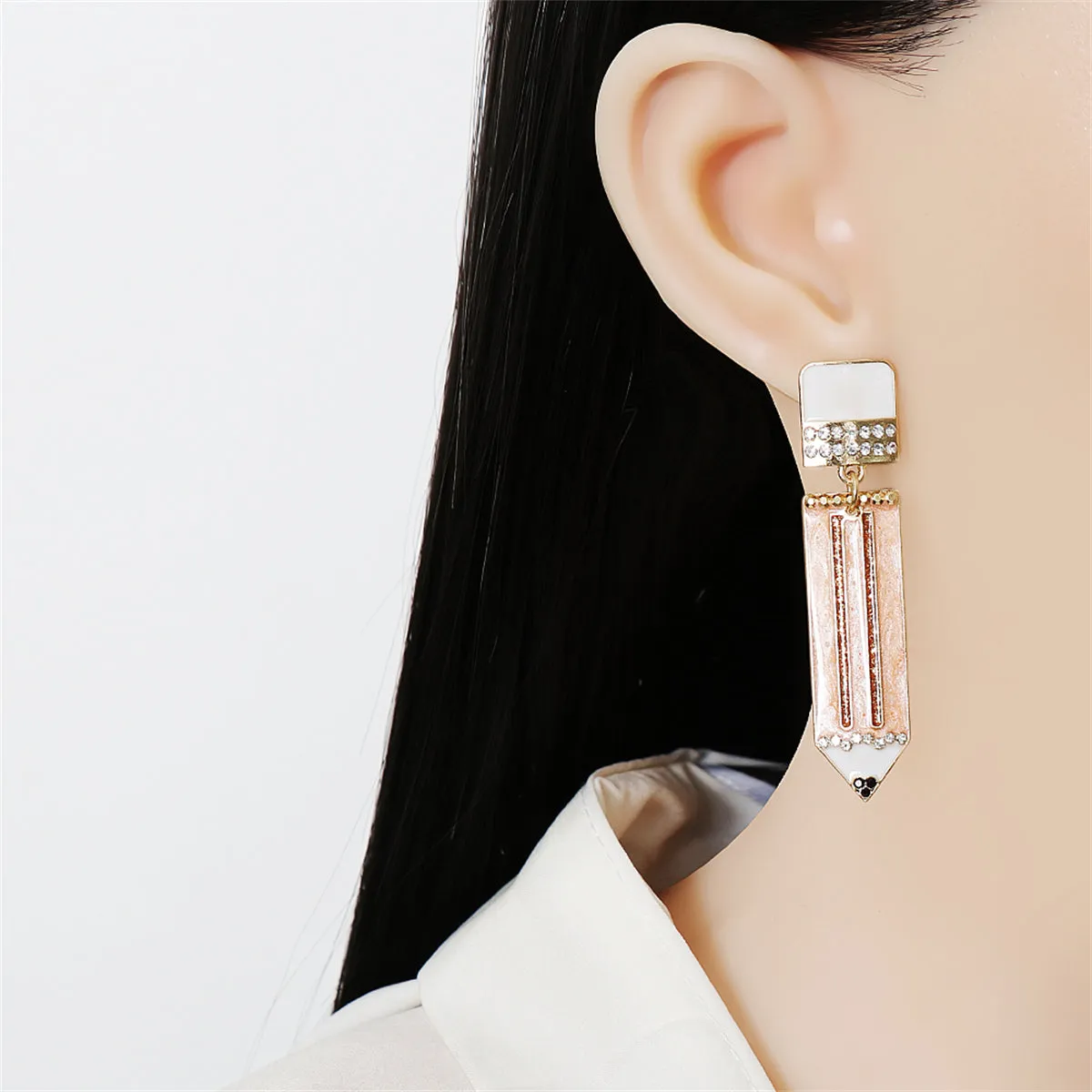 Cubic Zirconia & Enamel 18K Gold-Plated Pencil Drop Earrings
