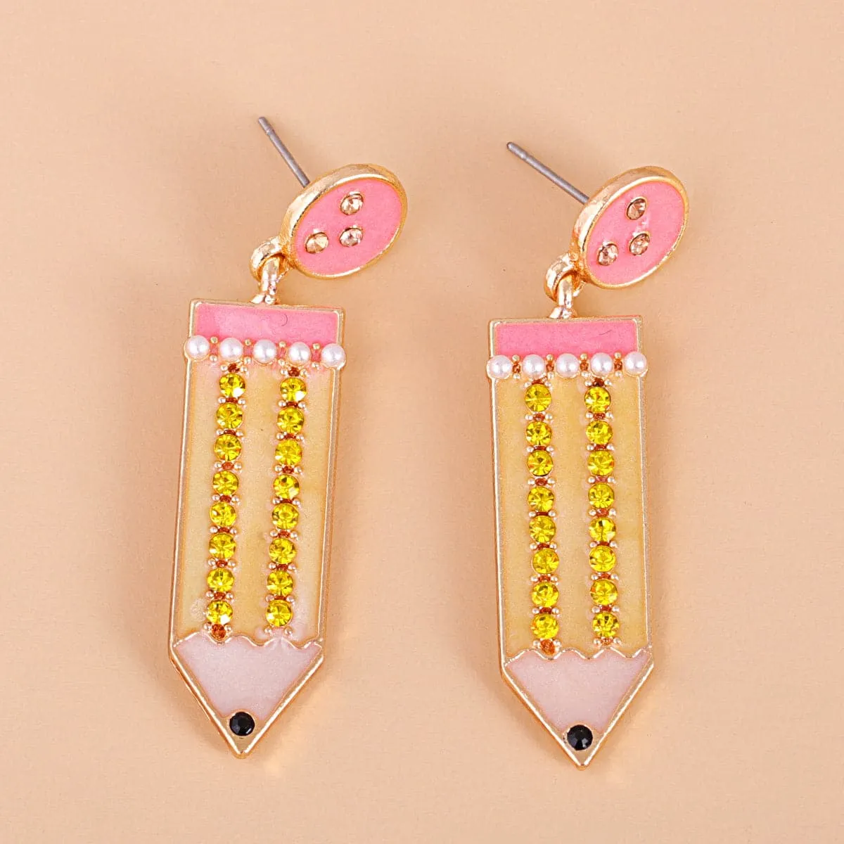 Cubic Zirconia & Pearl Enamel 18K Gold-Plated Pencil Drop Earrings