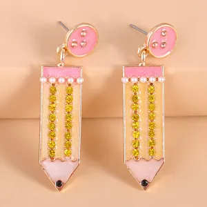 Cubic Zirconia & Pearl Enamel 18K Gold-Plated Pencil Drop Earrings