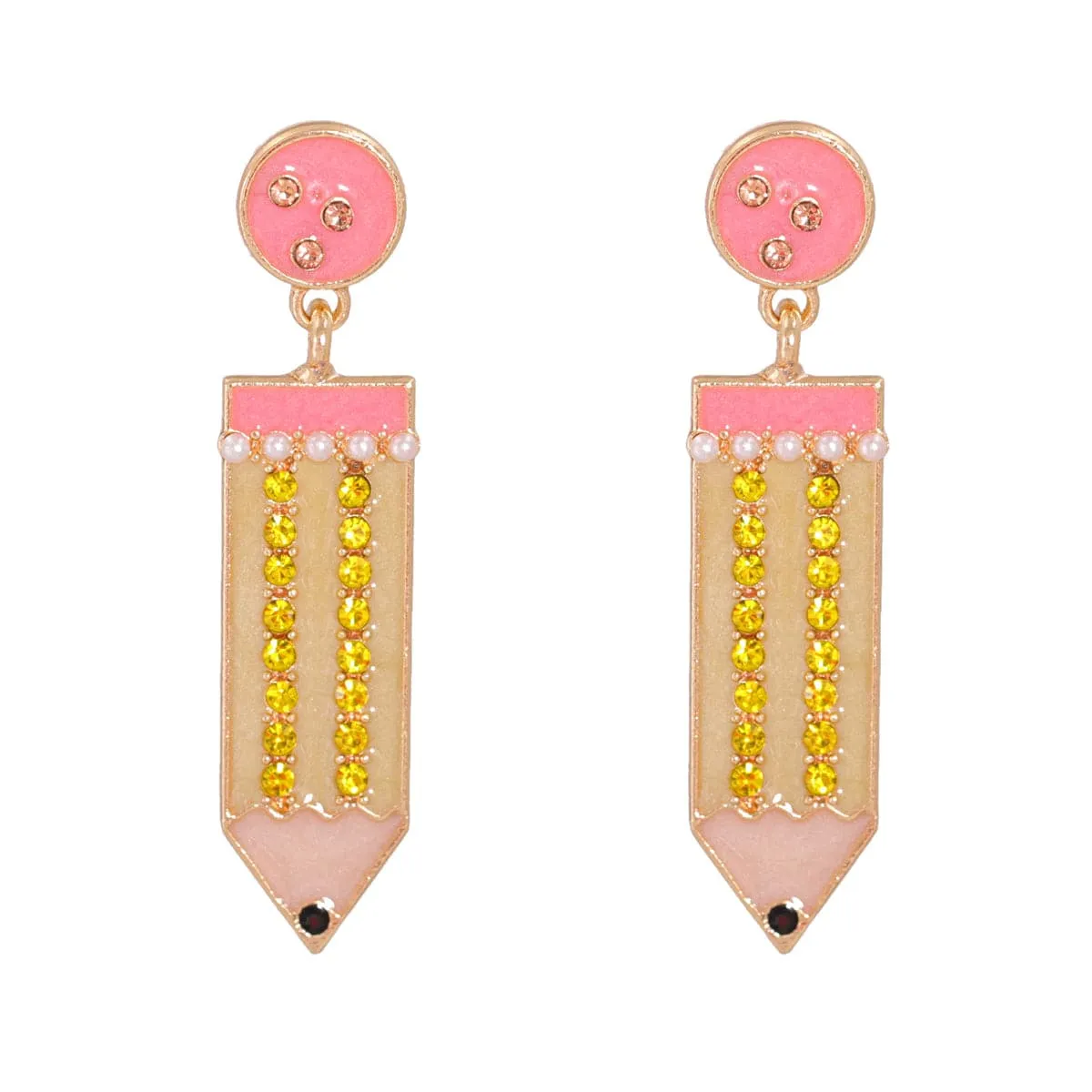 Cubic Zirconia & Pearl Enamel 18K Gold-Plated Pencil Drop Earrings
