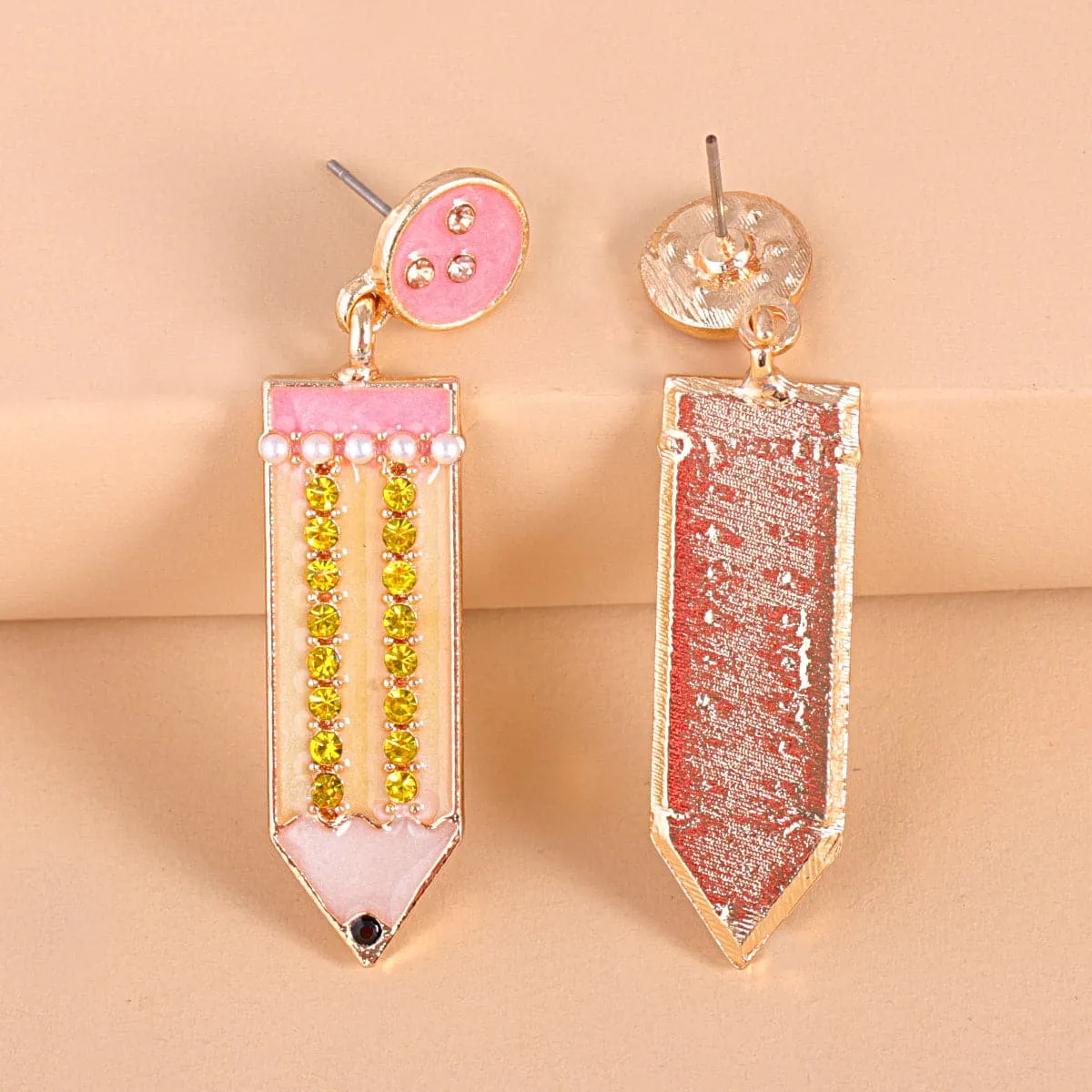 Cubic Zirconia & Pearl Enamel 18K Gold-Plated Pencil Drop Earrings