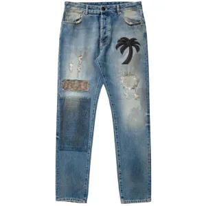CURVED PALM TREE REGULAR DENIM PANTS