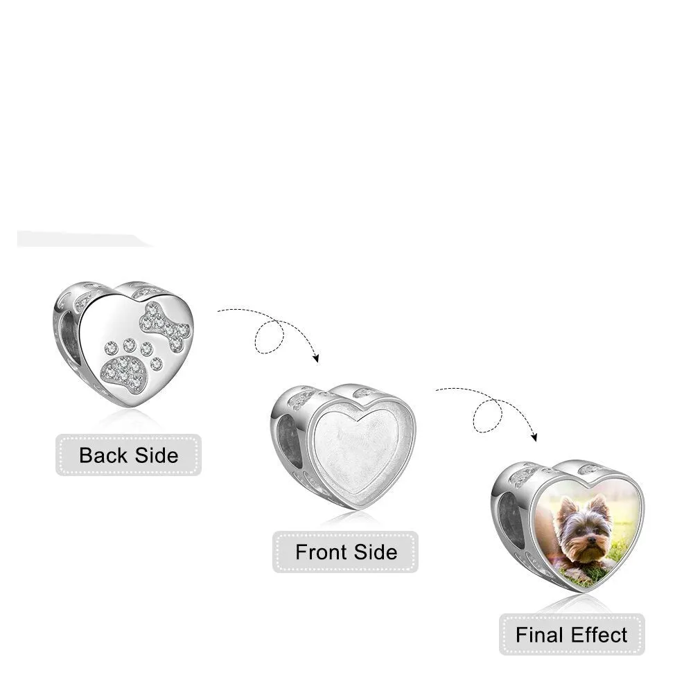 Customized Photo Cordate Beads Pet Paw & Bon Charms