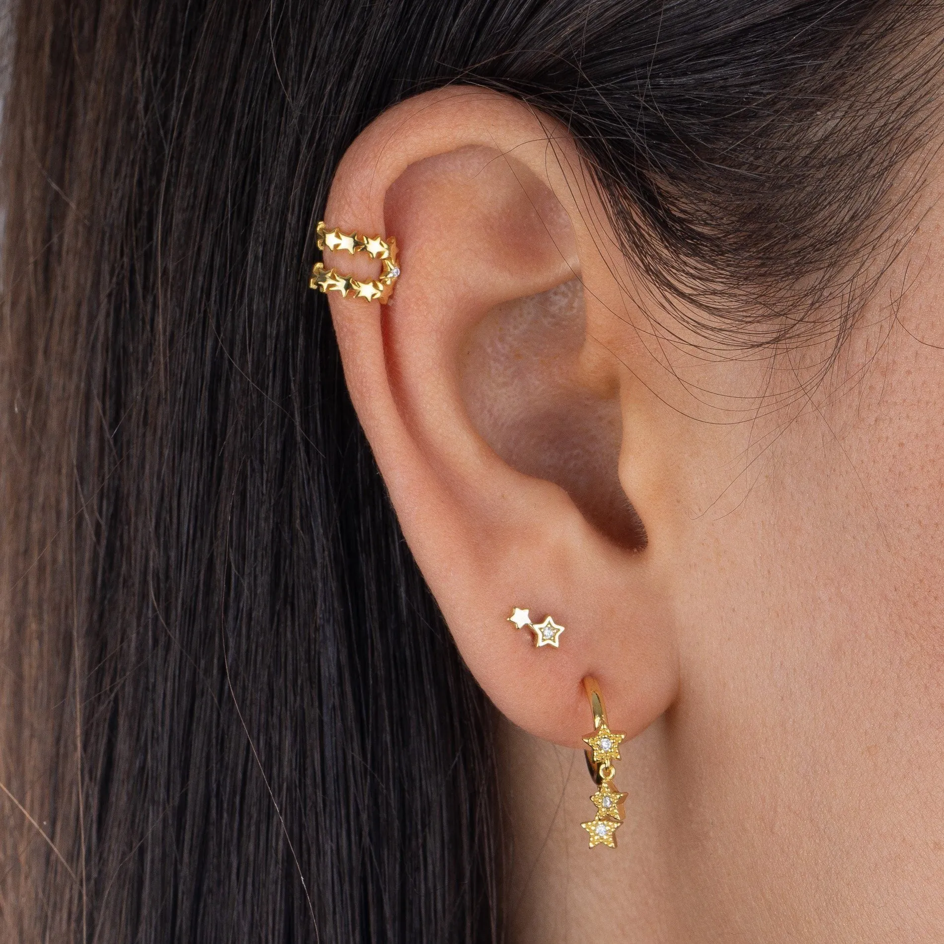 CZ Star Dangle Hoop Earring