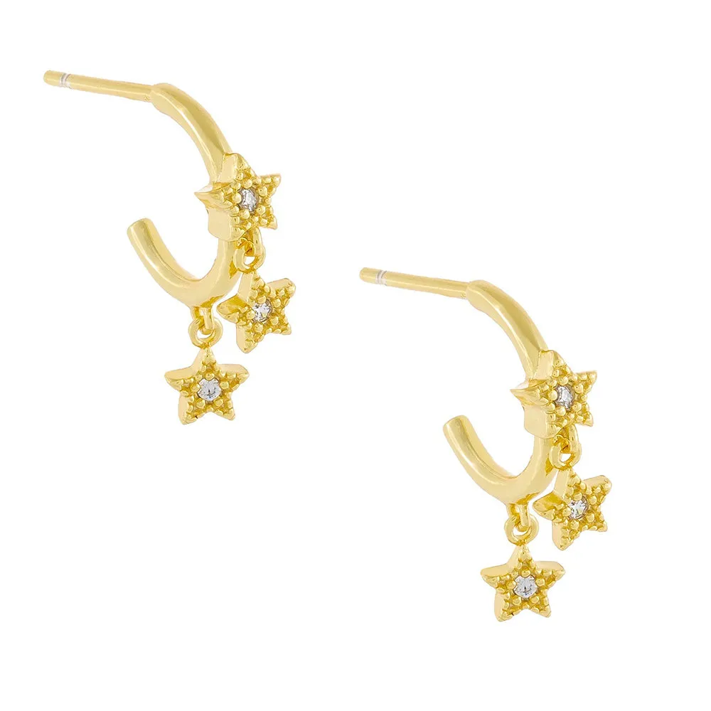 CZ Star Dangle Hoop Earring