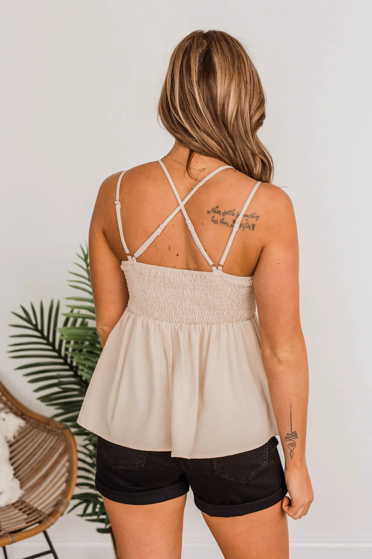 Dazzling Sights Lace Tank Top- Sand