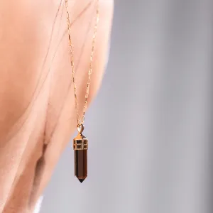 Demi Fine Jewelry-14k Gold Plated-Necklace-Smoky Quartz Pencil Pendant Recycled Sterling Silver-N35/23-Fashion Edit Unbent