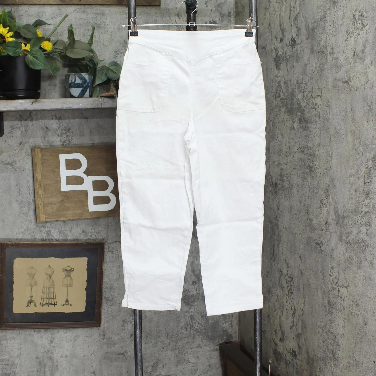 Denim & Co. Wpomens Pull On V-Yoke Crop Pants A375859 White XS