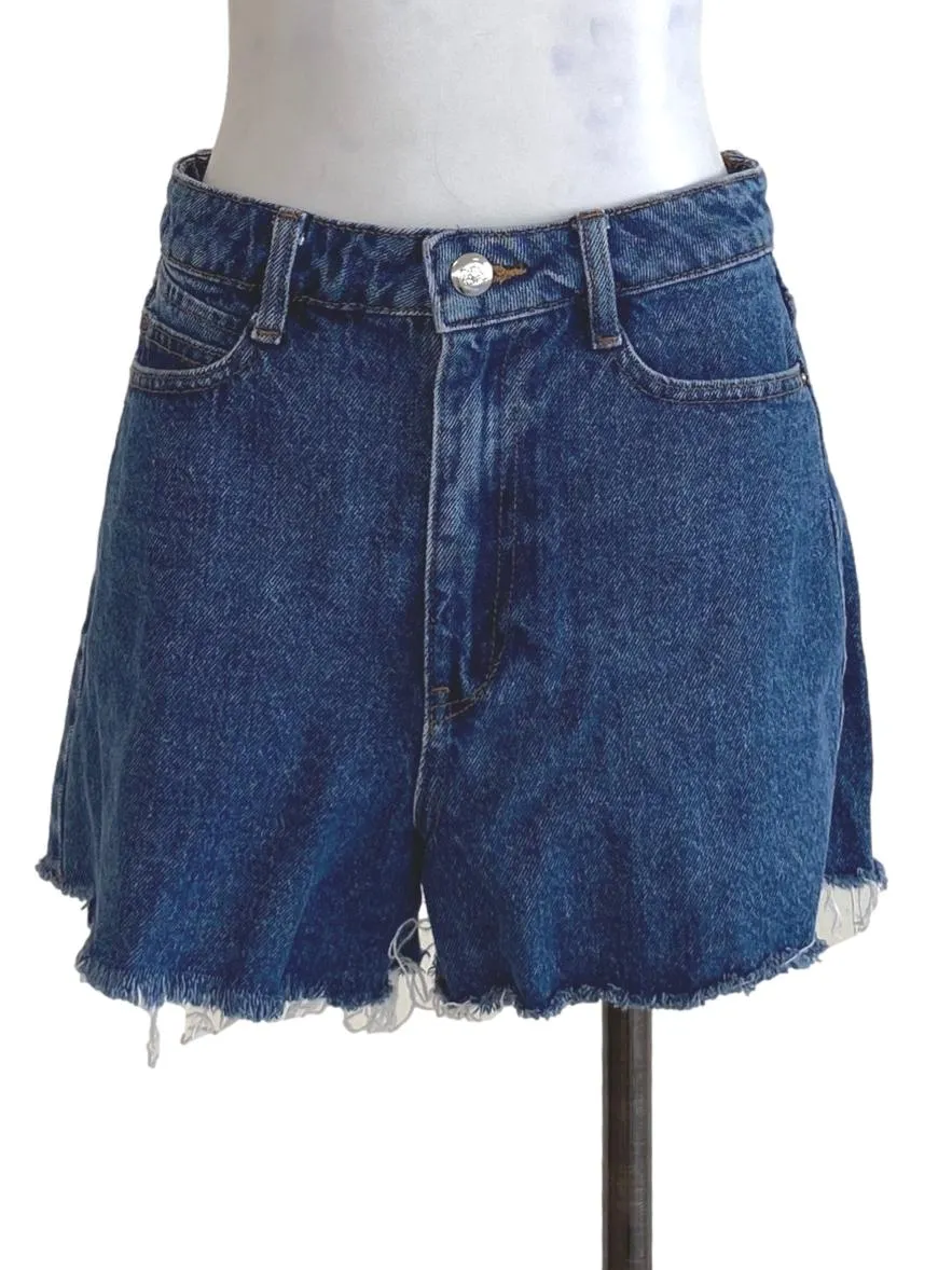 Denim Plain High Waisted Shorts